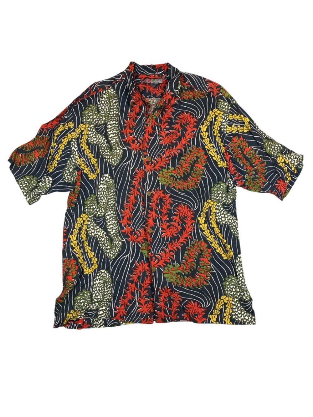 Vintage Gold Crest Hawaiian Button-Up Shirt Short Sleeves Lightweight Fabric L